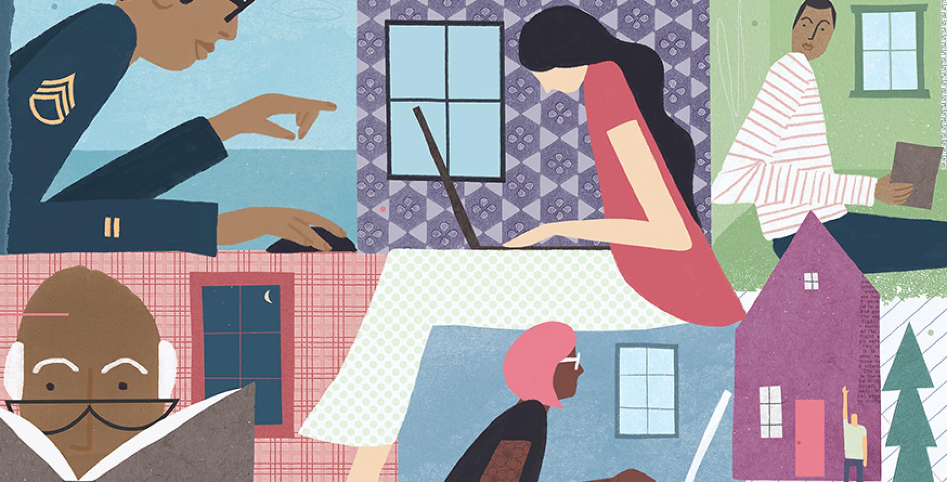 An illustration of various ISS students by Joe Anderson