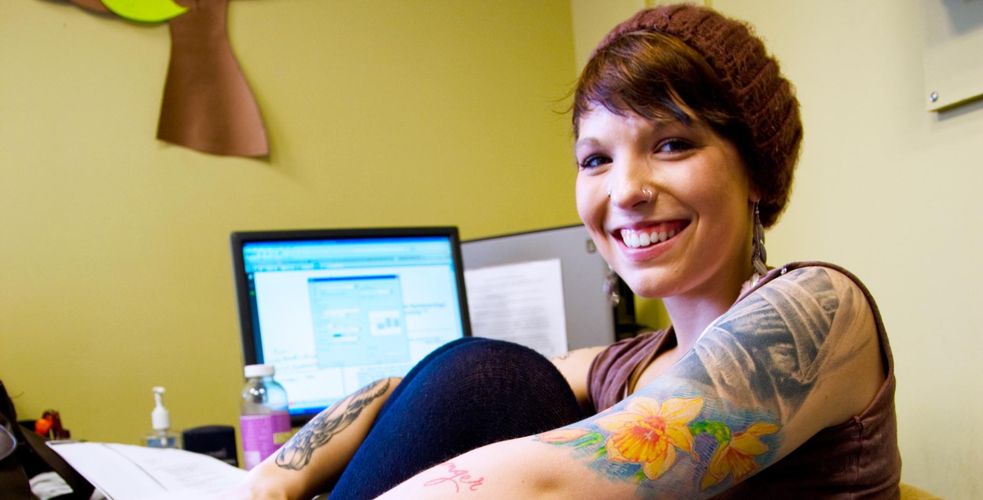 Student working in residence hall